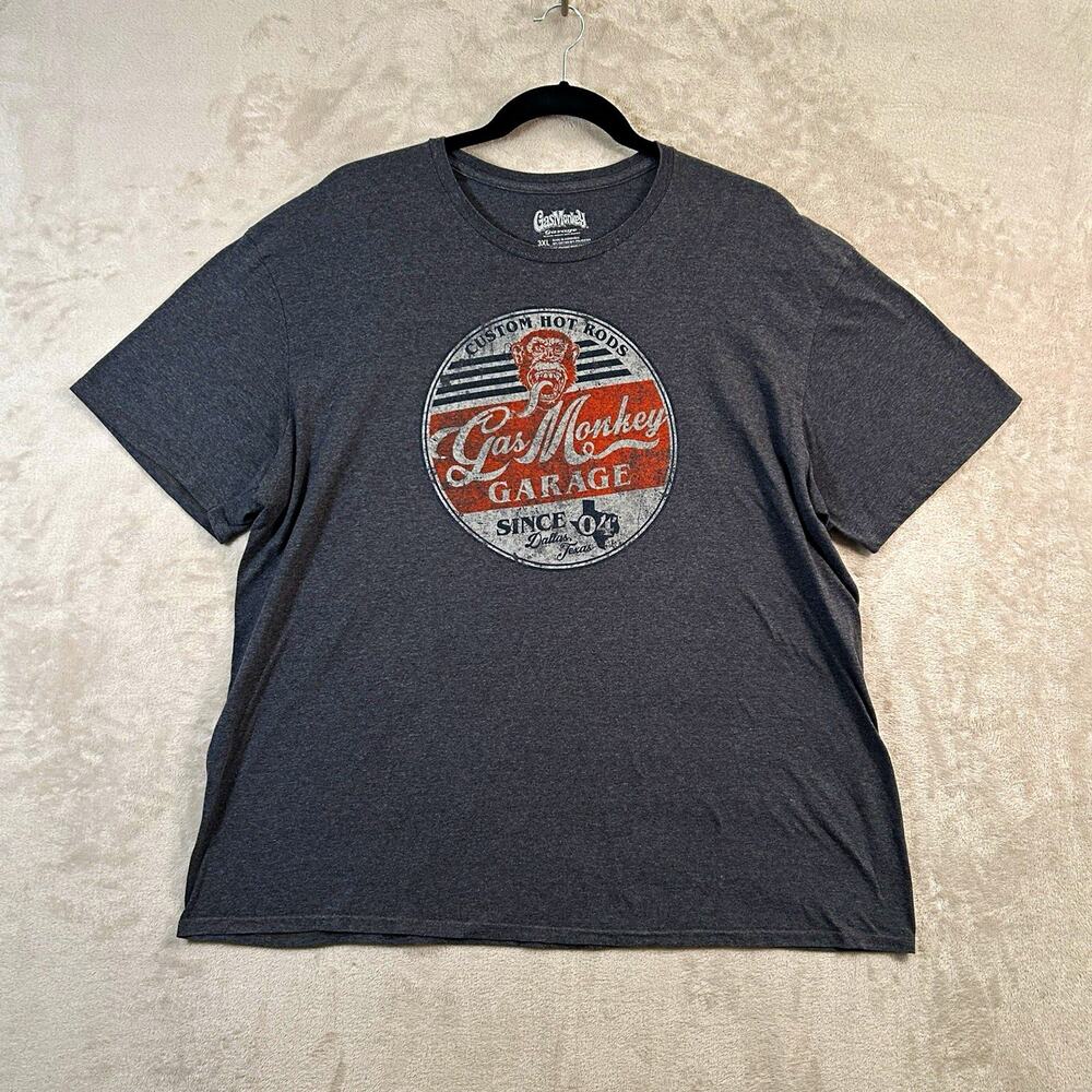 Gas Monkey Garage Gray Graphic Print Crew Neck Short Sleeve T-Shirt Men’s 3XL